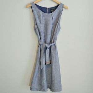Tahari Chambray Dress 100% Linen Belted Pockets
